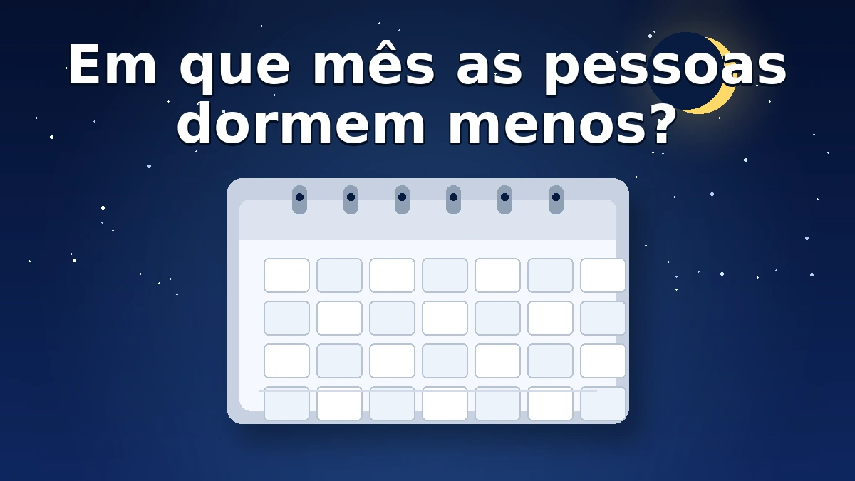 Calendário aberto com o mês de fevereiro em destaque e uma lua com estrelas ao fundo, representando noites de sono